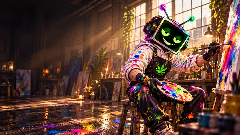 T.V. surrounded by art and creative energy